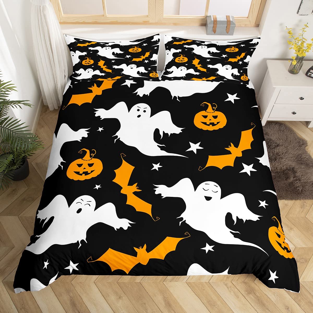 Foto 4 pulgar | Juego De Funda De Edredón Feelyou Halloween Kids Ghost Pumpkin Queen - Venta Internacional.