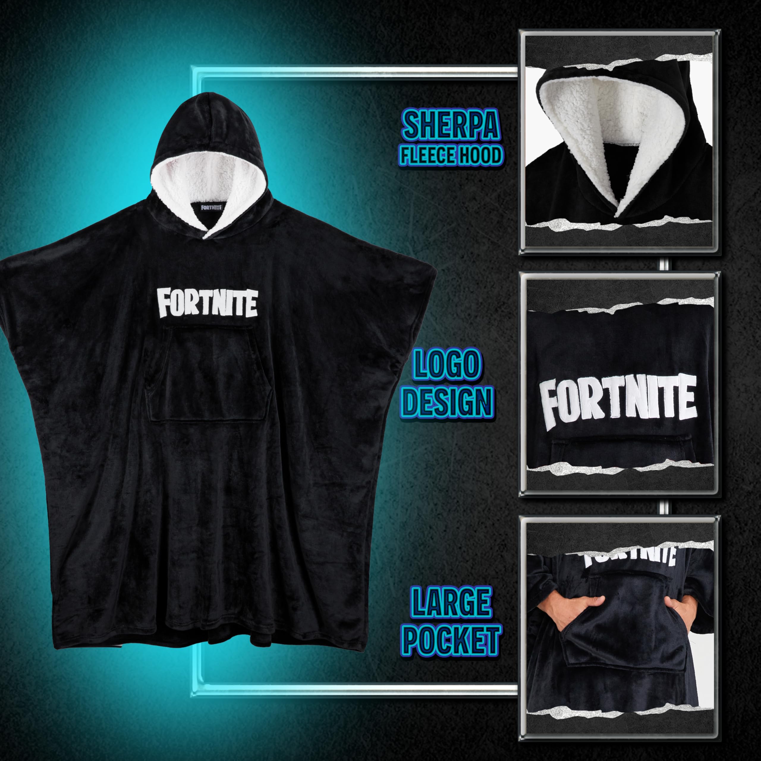 Foto 4 | Fortnite Blanket Hoodie For Boys Teens 14+ Wearable Blanket Fleece Extra Long (black Long Teens 14+) - Venta Internac