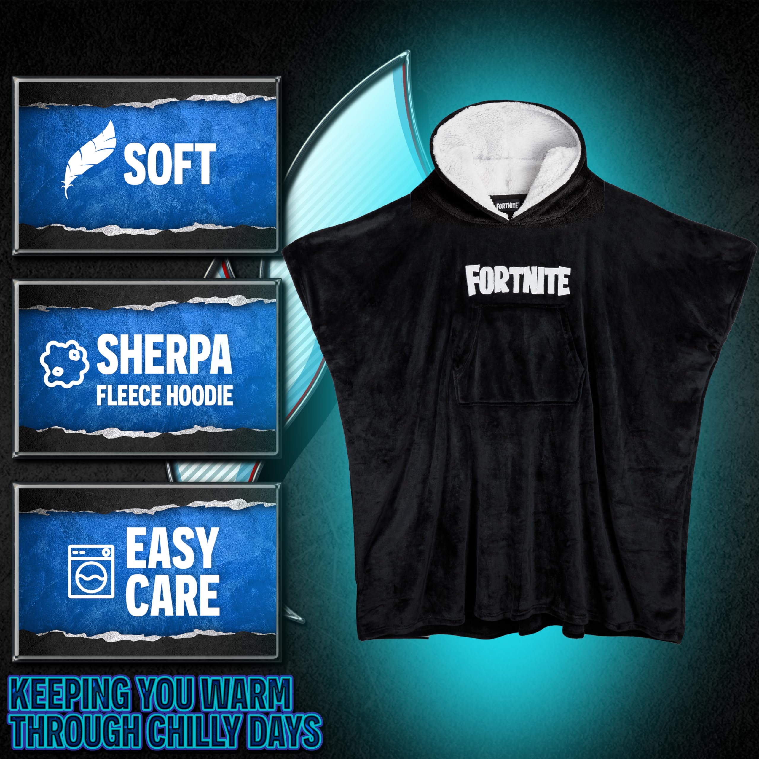 Foto 6 pulgar | Fortnite Blanket Hoodie For Boys Teens 14+ Wearable Blanket Fleece Extra Long (black Long Teens 14+) - Venta Internac