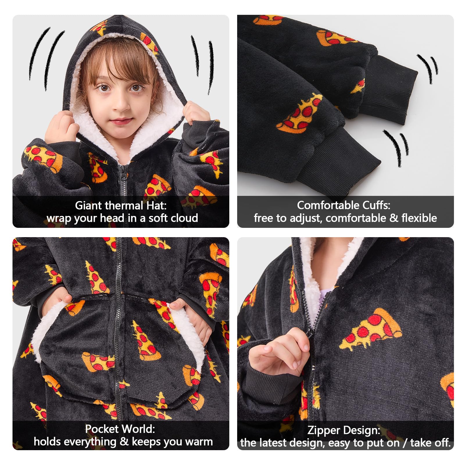 Foto 5 | Sudadera Portátil Con Capucha Joywoo Para Niños, Pizza Sherpa, Niña Y Niño - Venta Internacional.