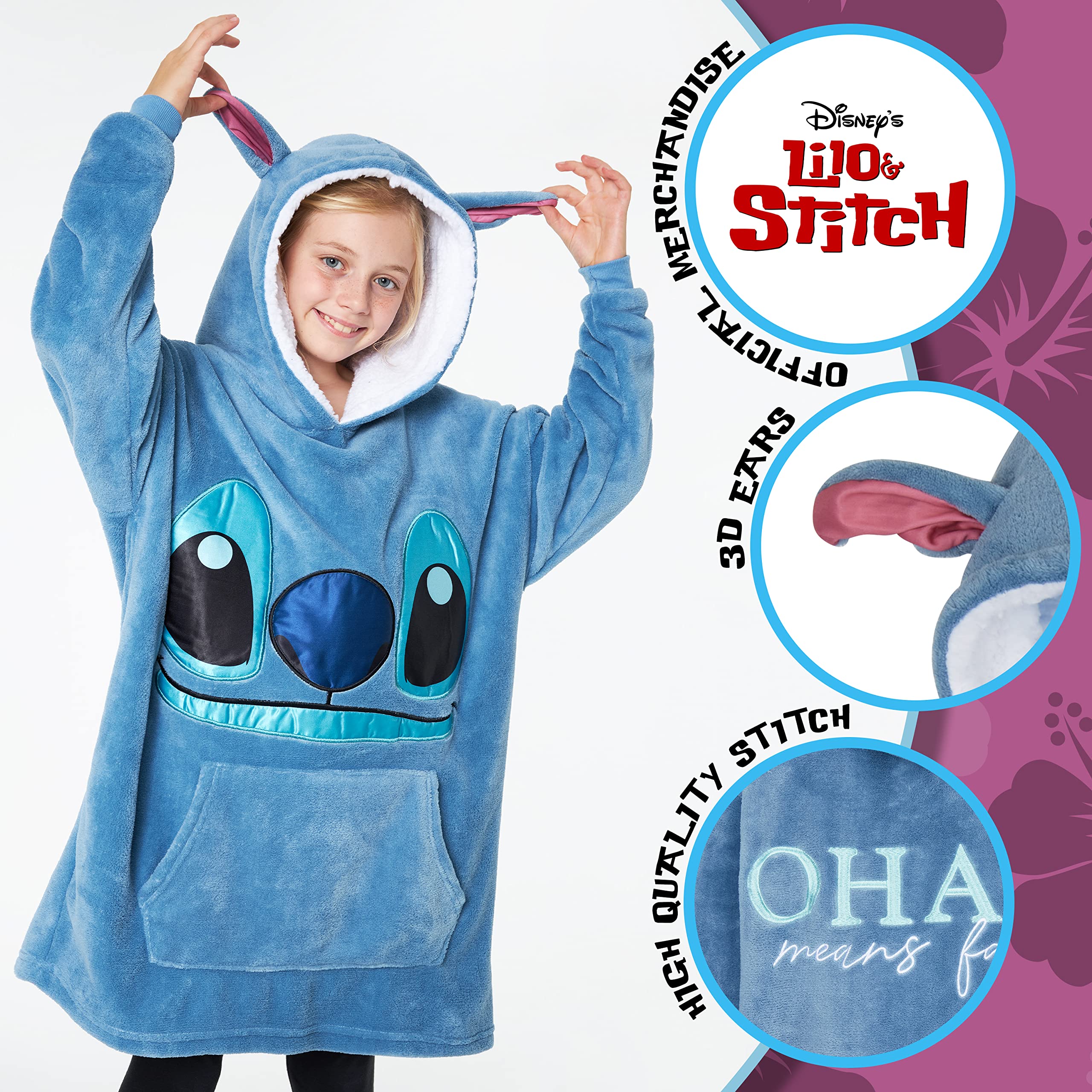 Foto 3 | Manta con Capucha Disney Stitch Azul - Venta Internacional