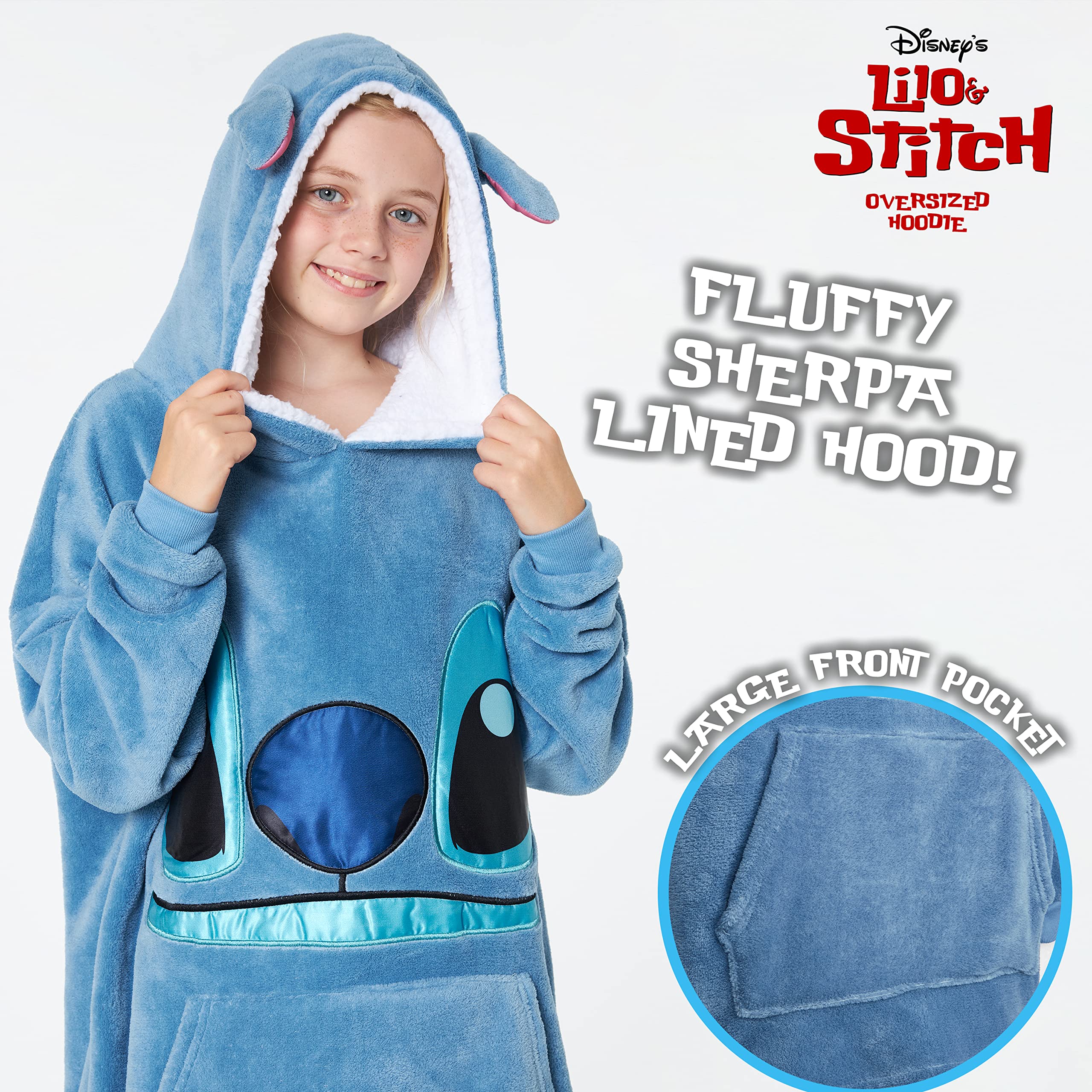 Foto 4 | Manta con Capucha Disney Stitch Azul - Venta Internacional