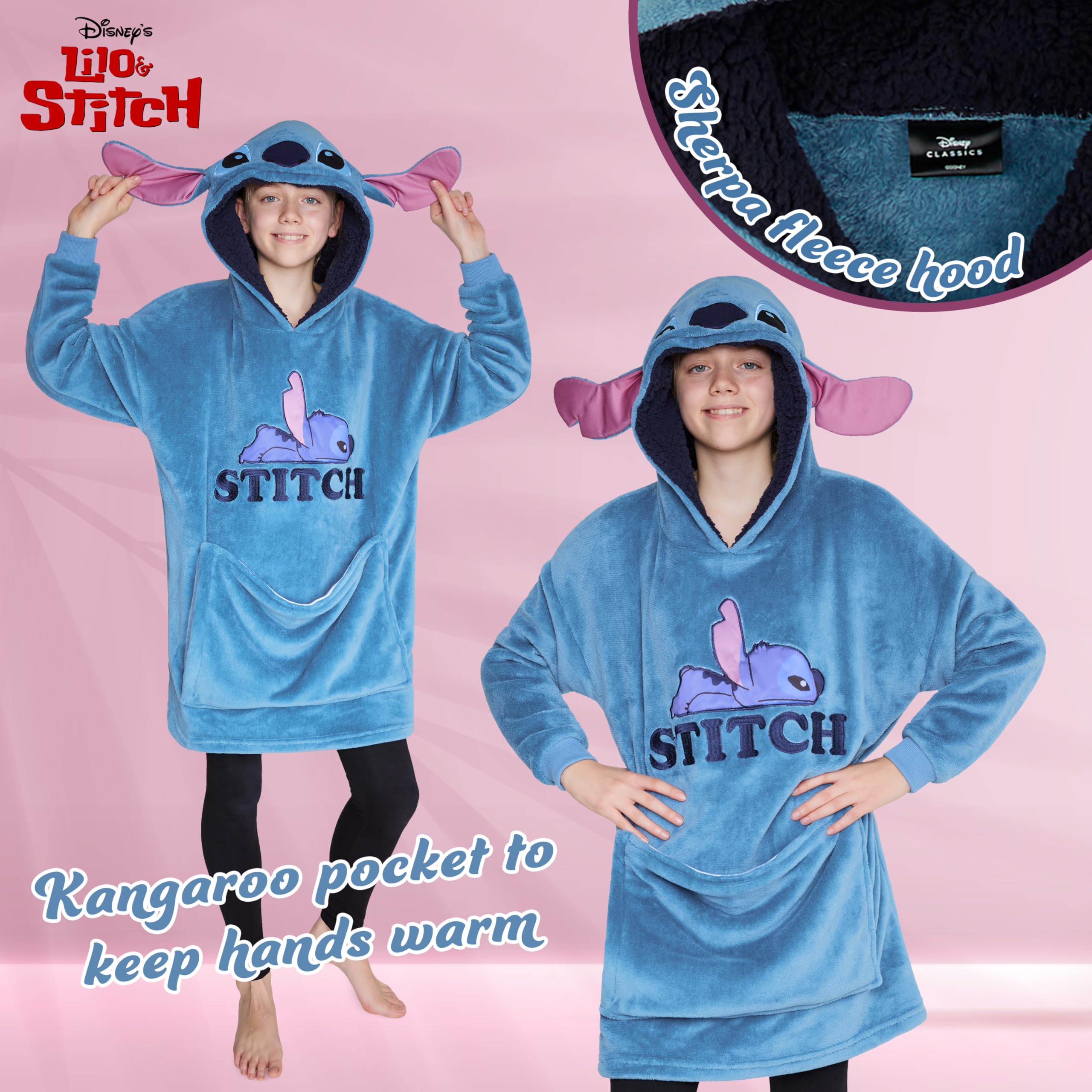 Foto 5 | Manta con Capucha Disney Stitch de Forro Polar Azul - Venta Internacional