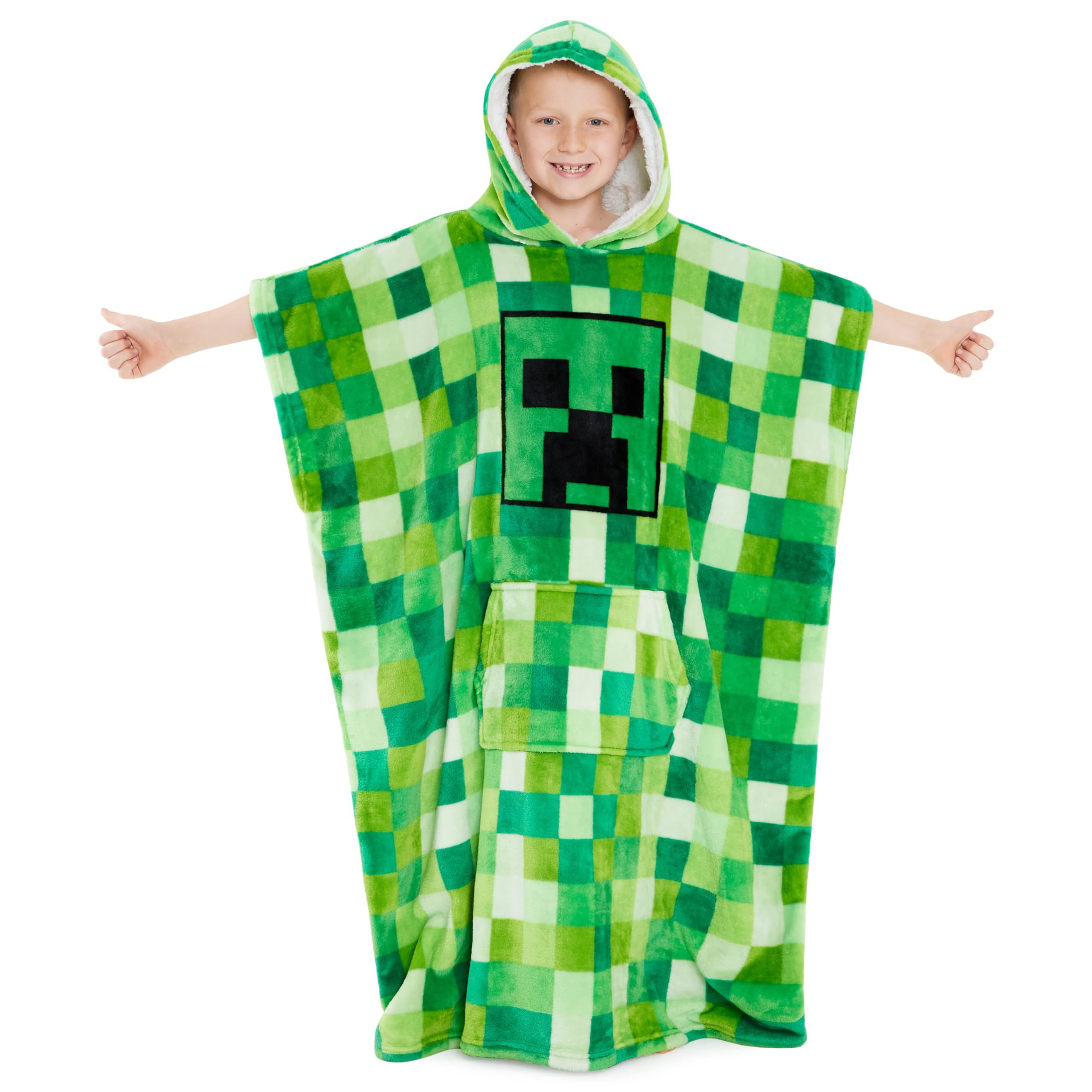 Foto 2 pulgar | Manta Con Capucha Minecraft, Forro Polar Para Niños Y Adolescentes, Color Verde - Venta Internacional.