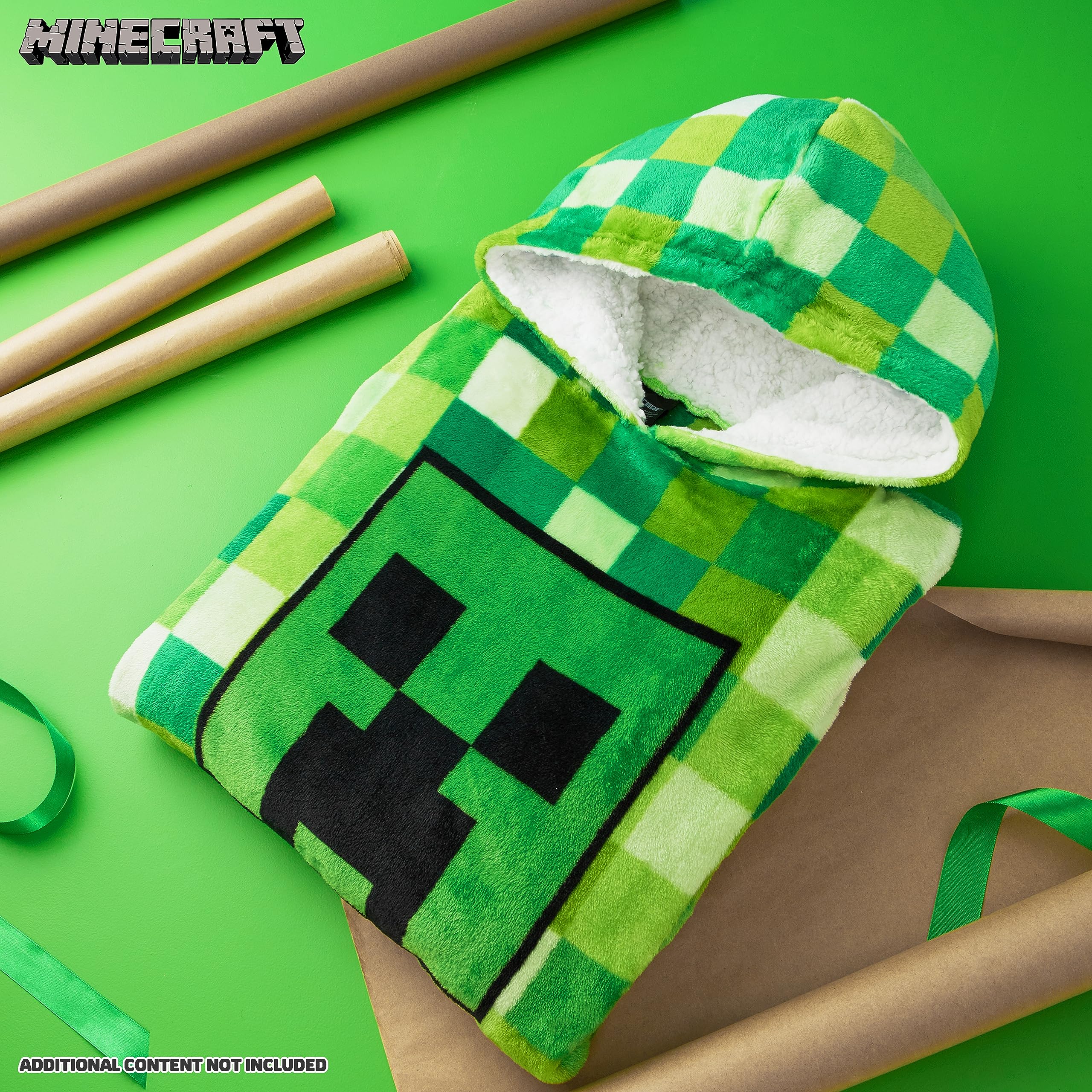 Foto 3 pulgar | Manta Con Capucha Minecraft, Forro Polar Para Niños Y Adolescentes, Color Verde - Venta Internacional.