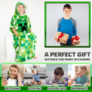 Foto 3 | Manta Con Capucha Minecraft, Forro Polar Para Niños Y Adolescentes, Color Verde - Venta Internacional.
