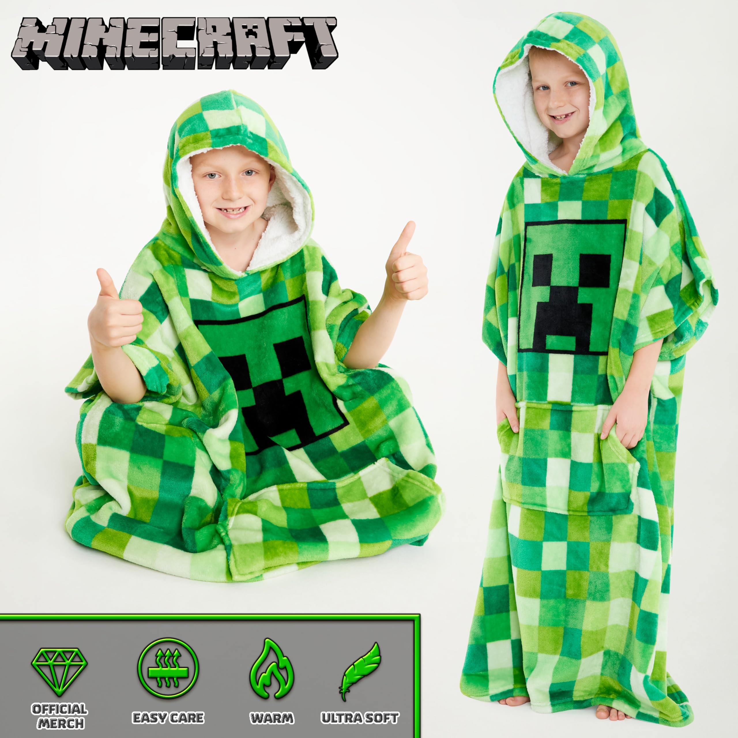 Foto 5 | Manta Con Capucha Minecraft, Forro Polar Para Niños Y Adolescentes, Color Verde - Venta Internacional.