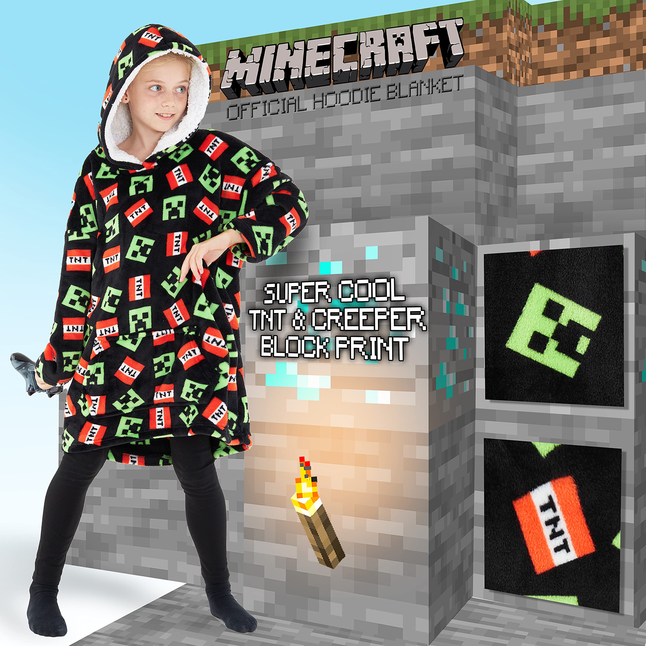 Foto 3 pulgar | Manta Con Capucha De Forro Polar Minecraft Para Niños Y Adolescentes - Venta Internacional.