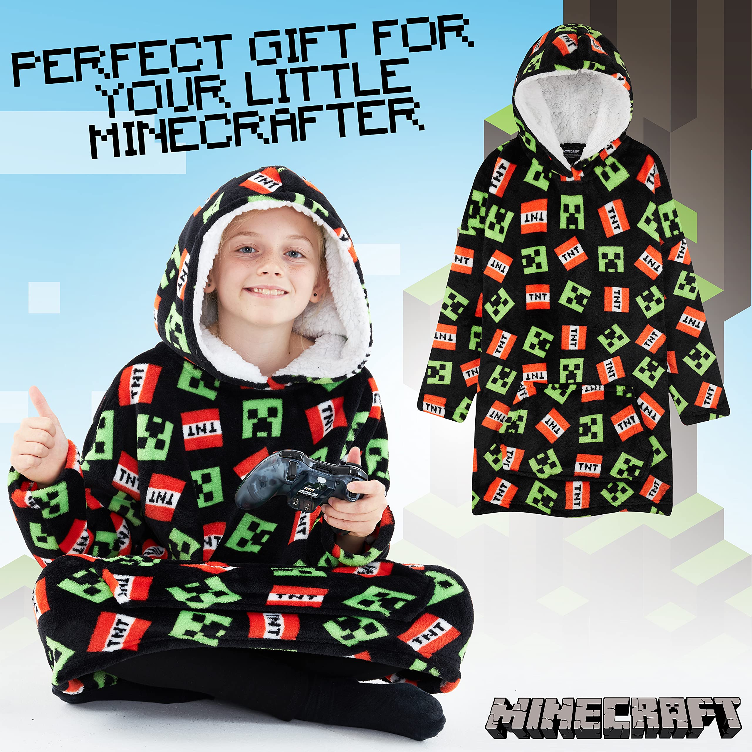 Foto 4 pulgar | Manta Con Capucha De Forro Polar Minecraft Para Niños Y Adolescentes - Venta Internacional.