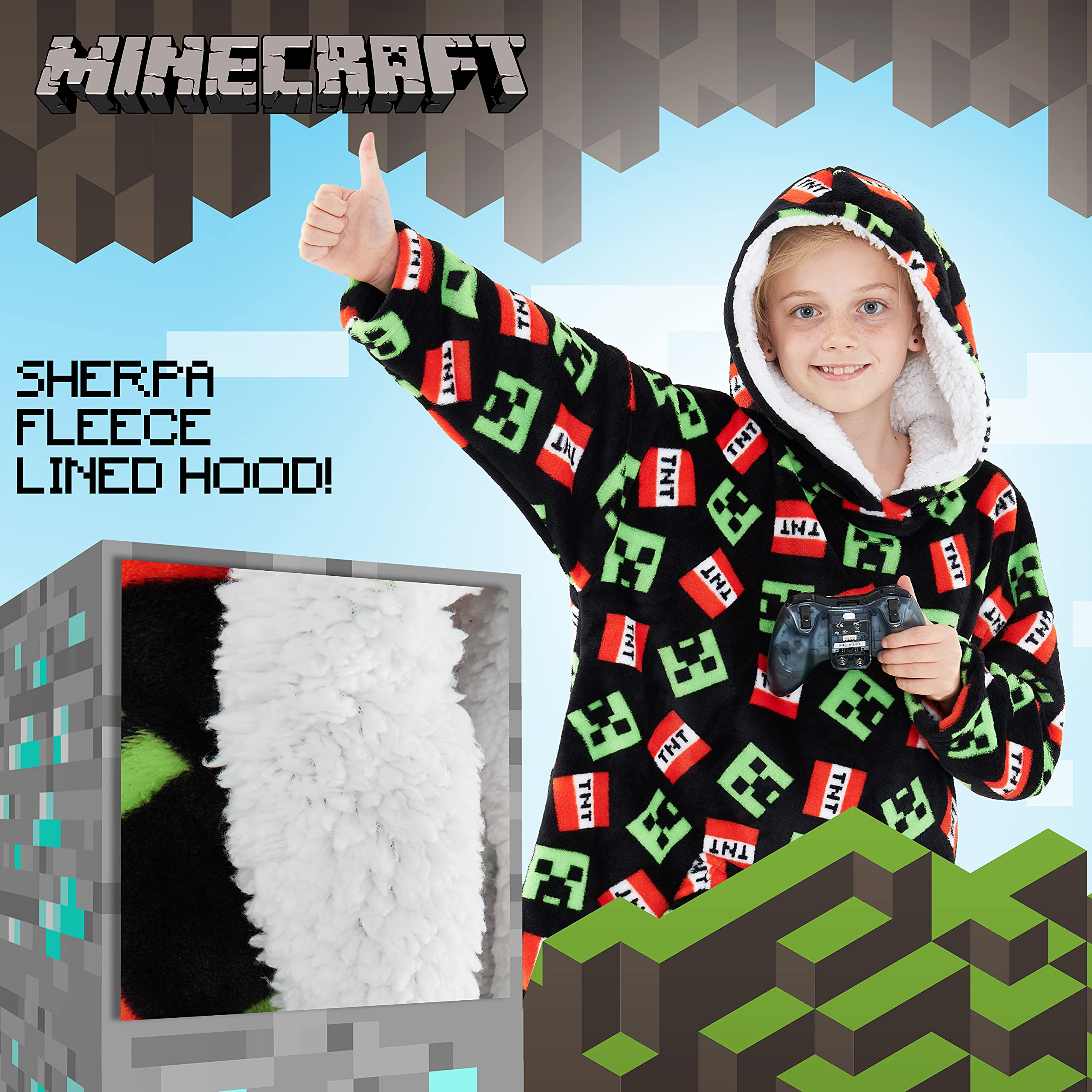 Foto 5 pulgar | Manta Con Capucha De Forro Polar Minecraft Para Niños Y Adolescentes - Venta Internacional.