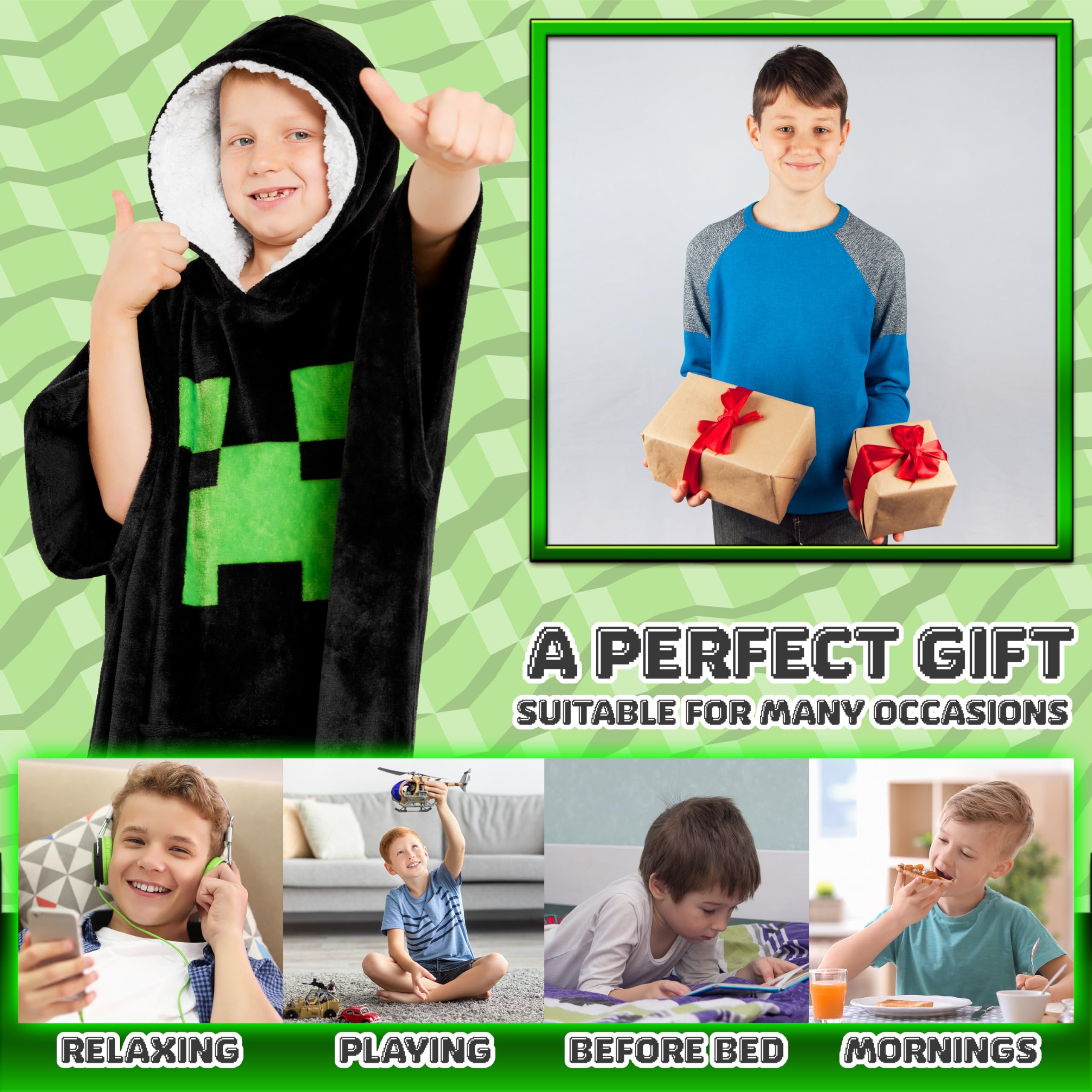 Foto 4 pulgar | Manta Con Capucha De Forro Polar Minecraft Para Niños Y Adolescentes - Venta Internacional.