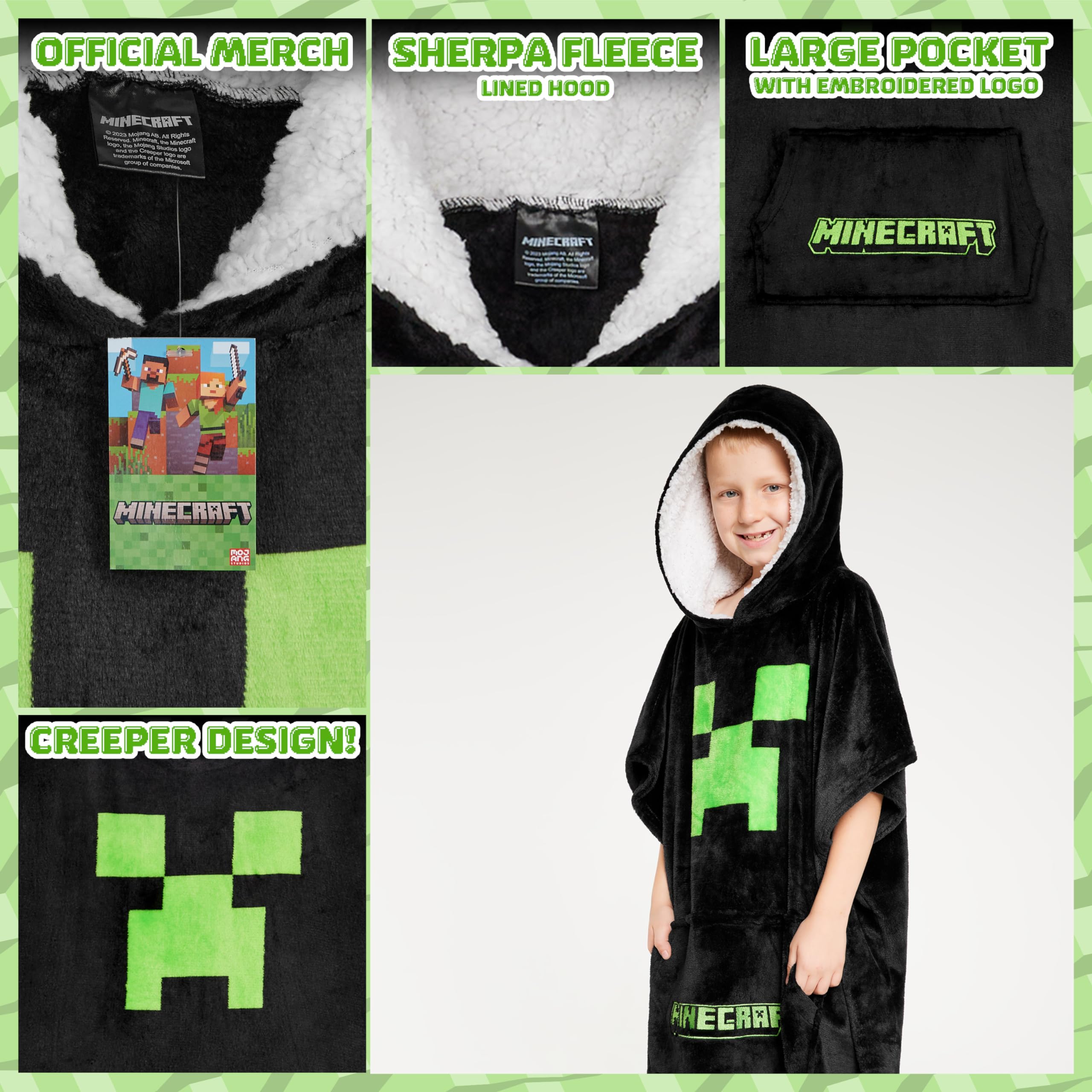 Foto 5 pulgar | Manta Con Capucha De Forro Polar Minecraft Para Niños Y Adolescentes - Venta Internacional.