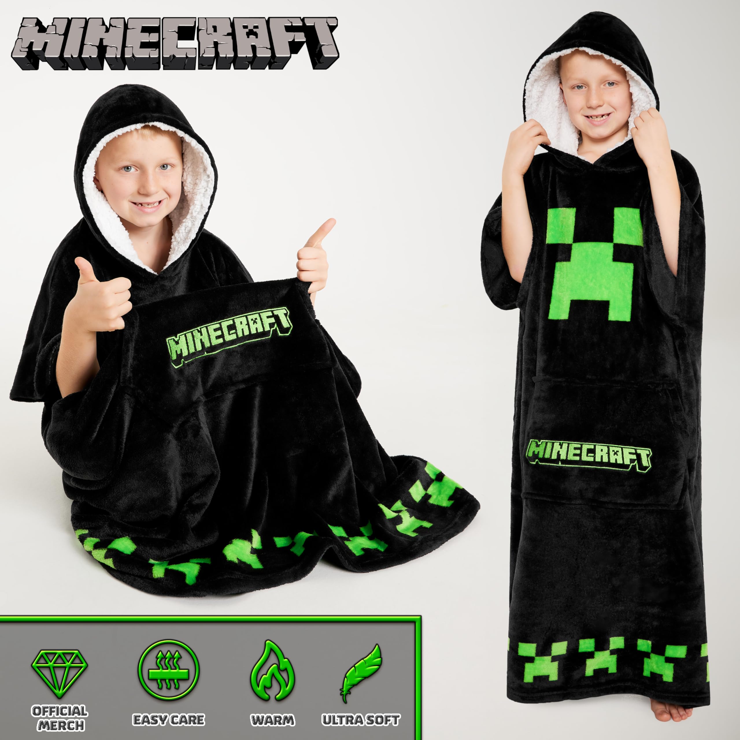 Foto 6 pulgar | Manta Con Capucha De Forro Polar Minecraft Para Niños Y Adolescentes - Venta Internacional.