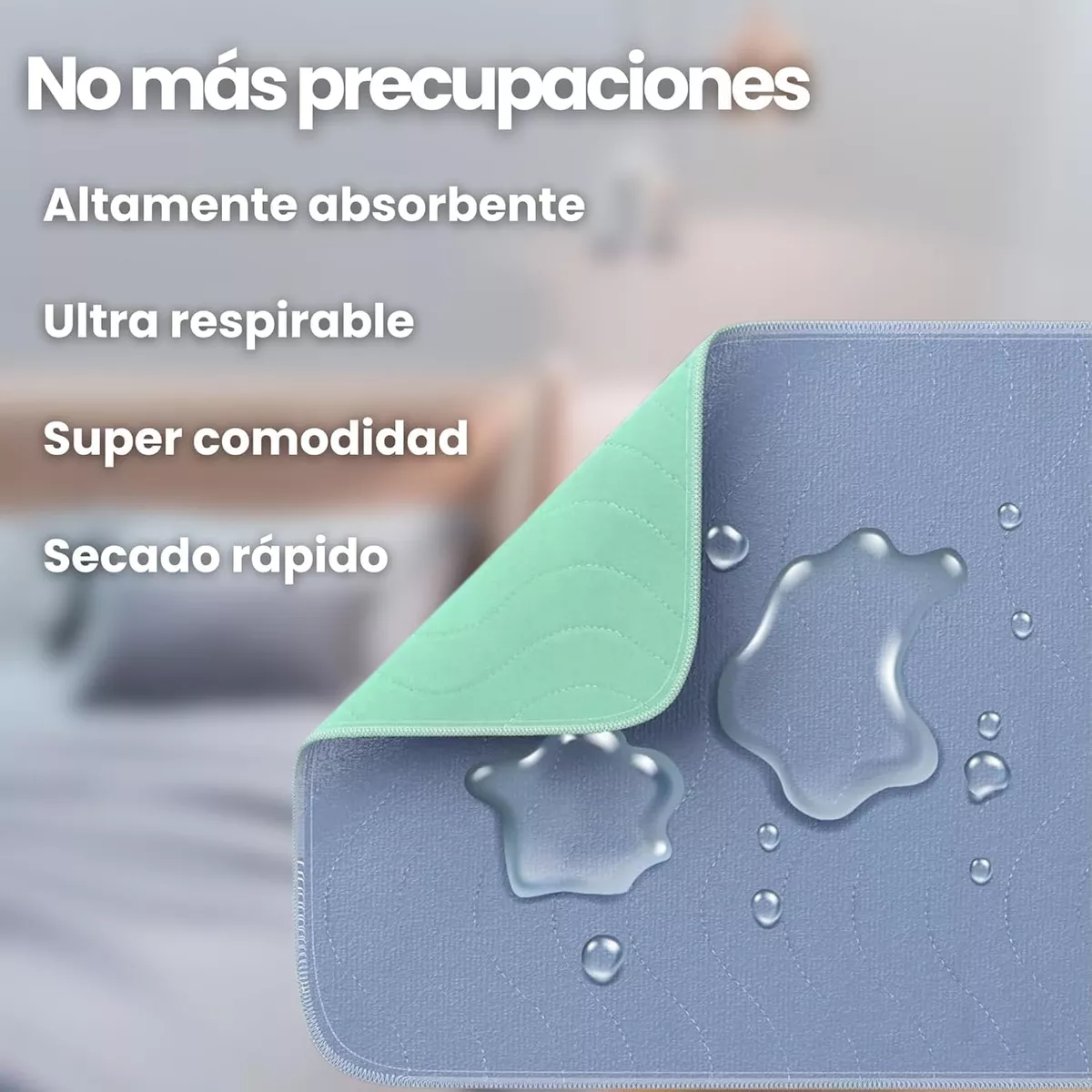 Foto 5 | Almohadilla Cubre Cama Incontinencia Urinaria Lavable Absorbente (verde)