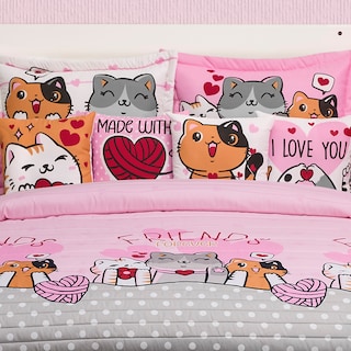 Foto 4 | Colcha Con Fundas Y Cojines Matrimonial Elefantito Hogar Bombón Color Rosa Gatitos