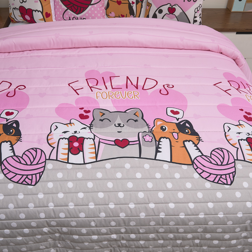 Foto 5 | Colcha Con Fundas Y Cojines Matrimonial Elefantito Hogar Bombón Color Rosa Gatitos