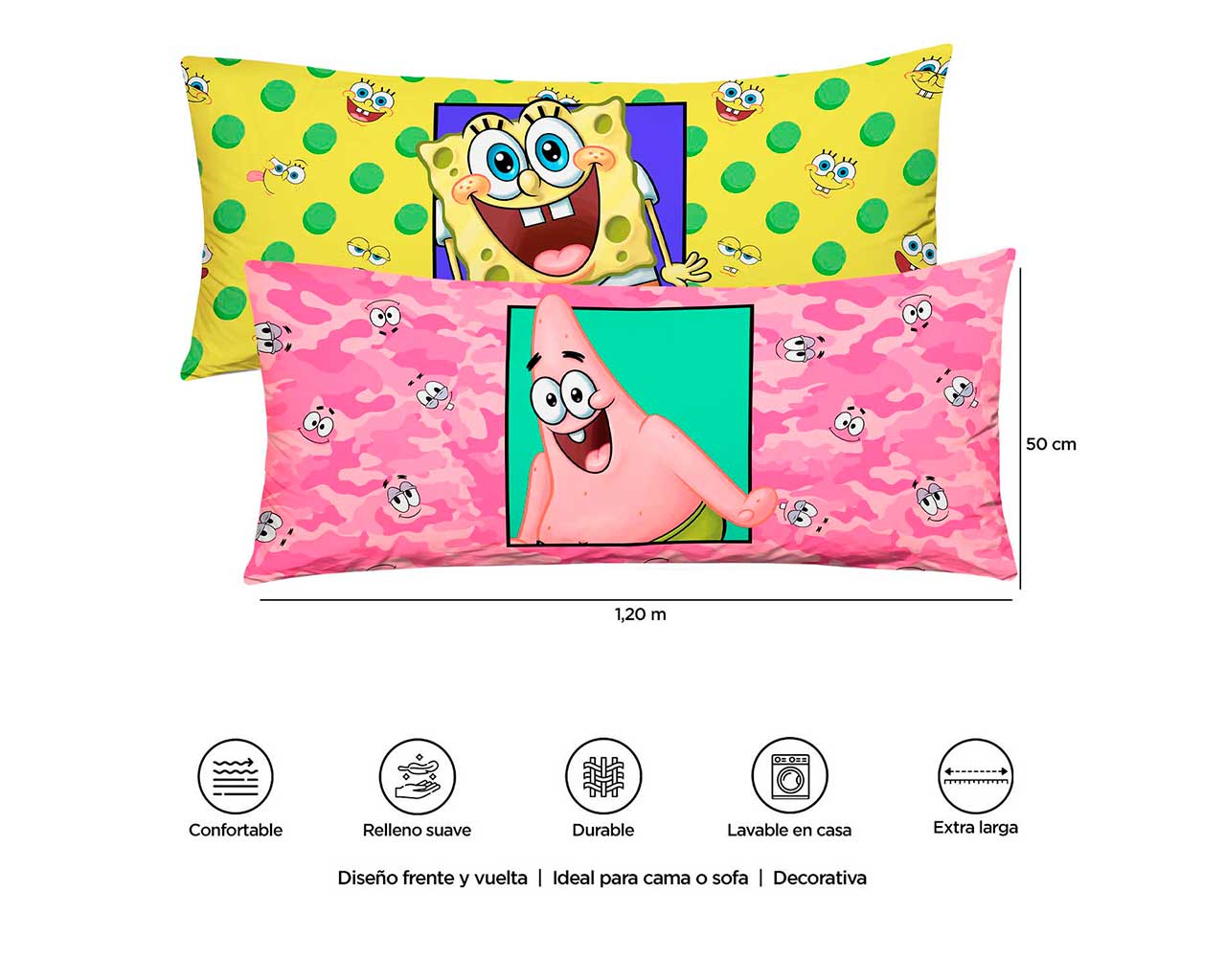 Foto 5 pulgar | Almohada Súper Jumbo Bob Esponja Square Pants