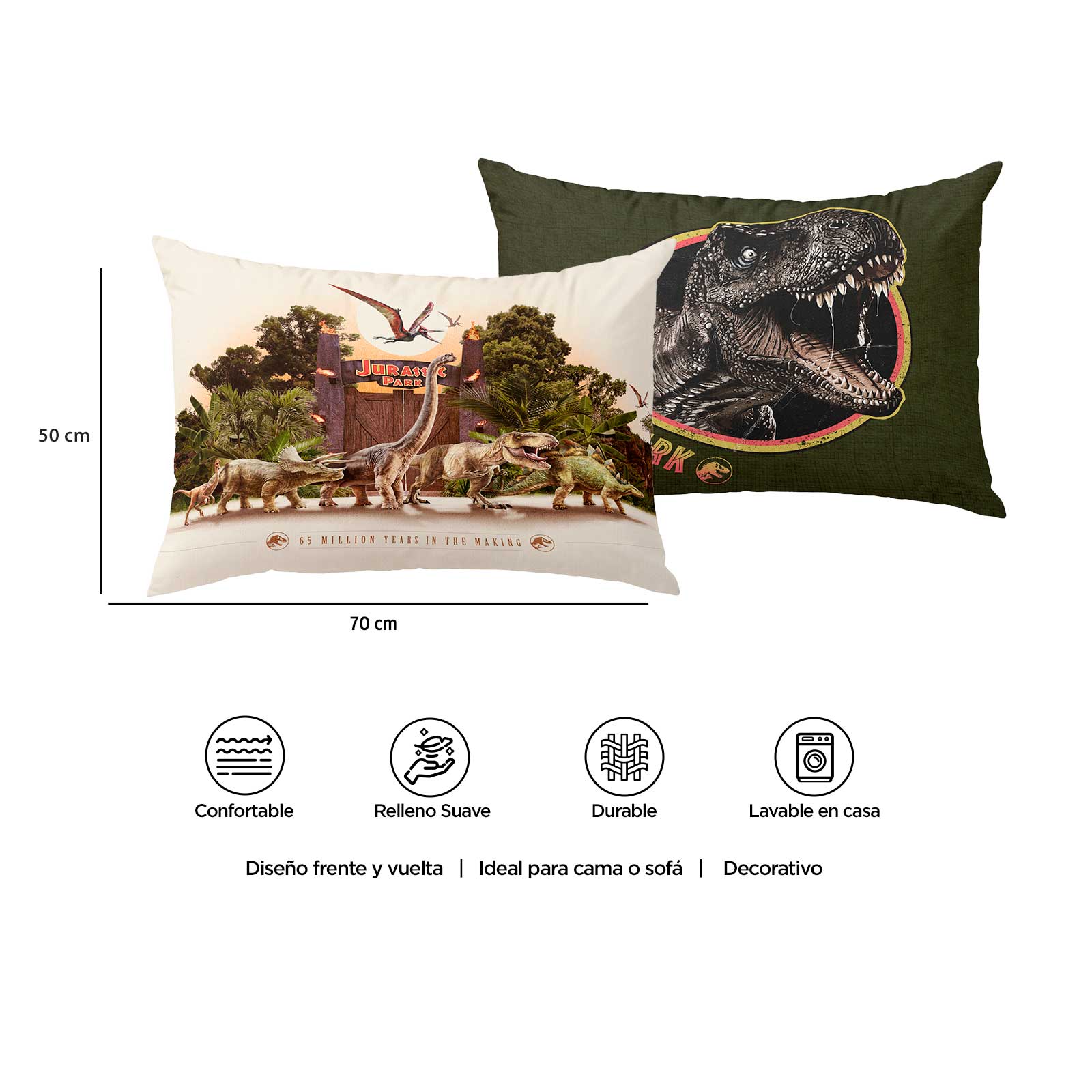 Foto 6 pulgar | Almohada Reversible Jurassic Park Dinosaurs
