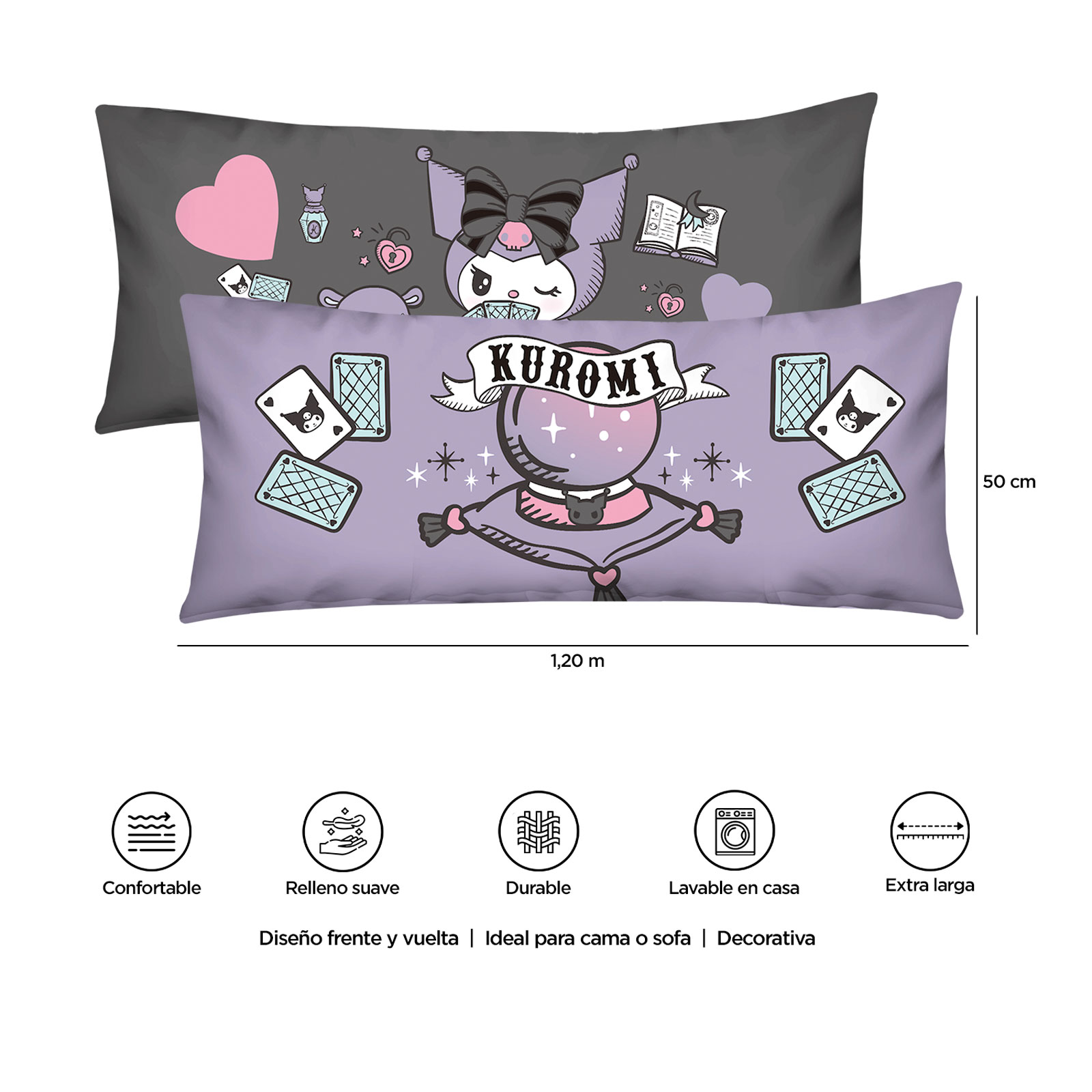 Foto 9 pulgar | Almohada Súper Jumbo Kuromi Cards