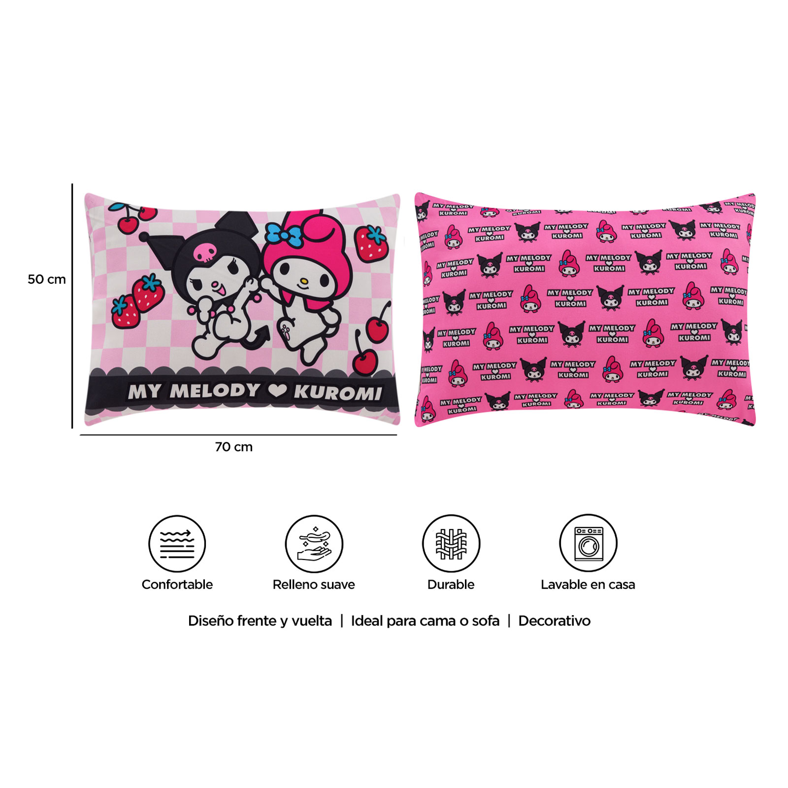 Foto 9 pulgar | Almohada Reversible Kuromi Y My Melody