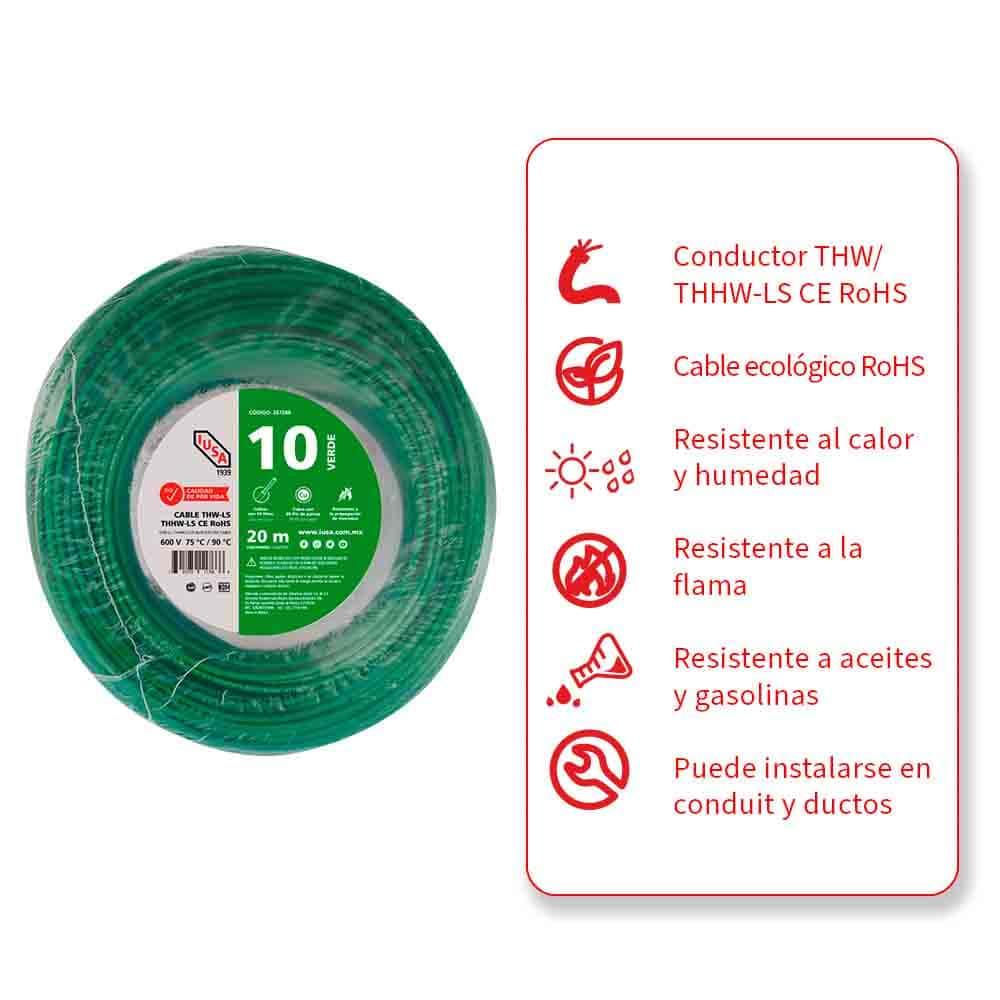 Foto 4 pulgar | Cable Thhw-ls Rohs Calibre 10 Awg Verde 20m