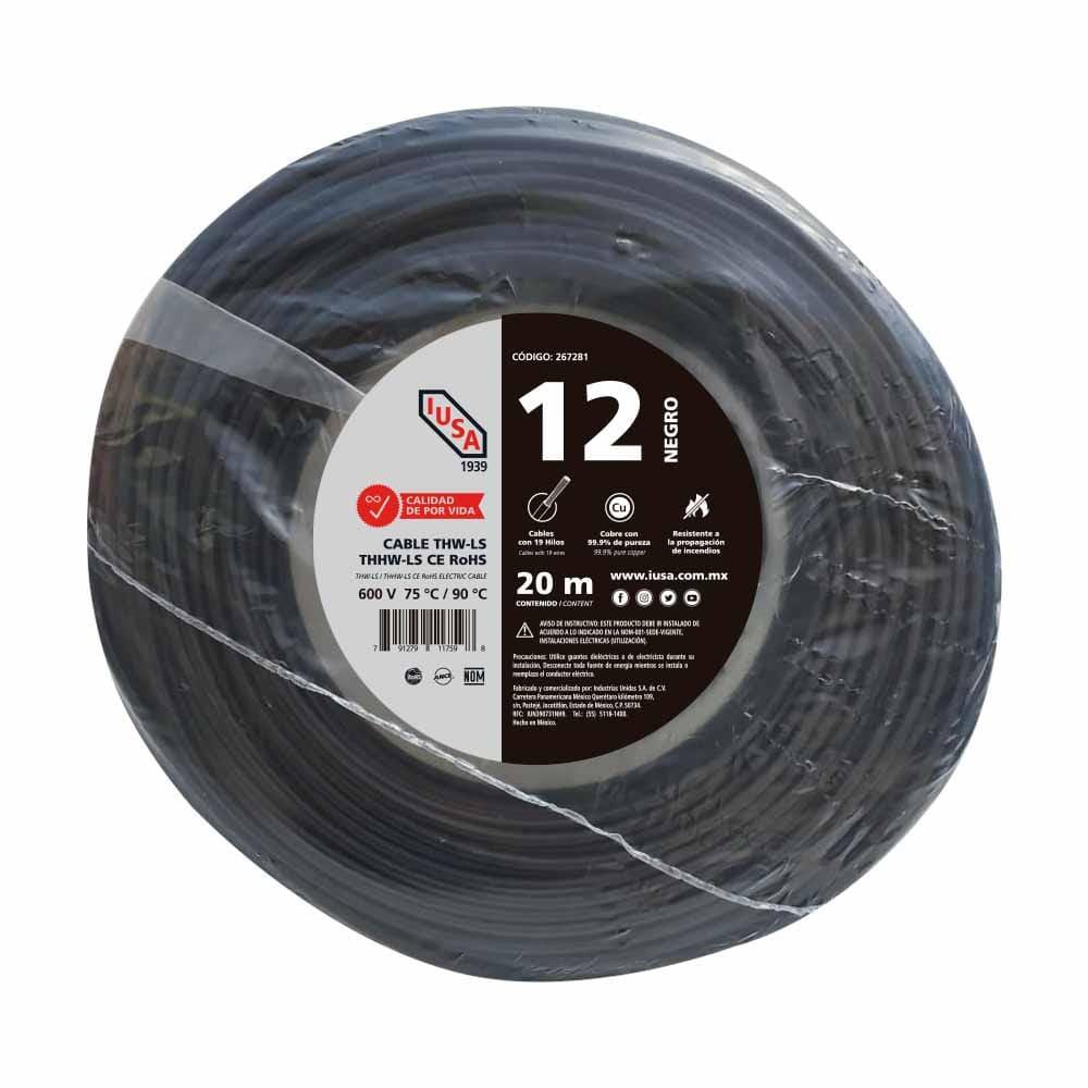 Foto 2 pulgar | Cable Thhw-ls Rohs Calibre 12 Awg Negro 20m