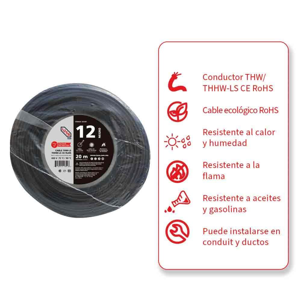 Foto 4 pulgar | Cable Thhw-ls Rohs Calibre 12 Awg Negro 20m