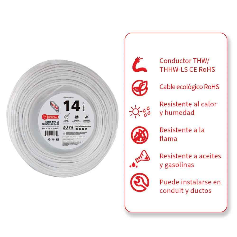 Foto 3 pulgar | Cable Thhw-ls Rohs Calibre 14 Awg Blanco 20m