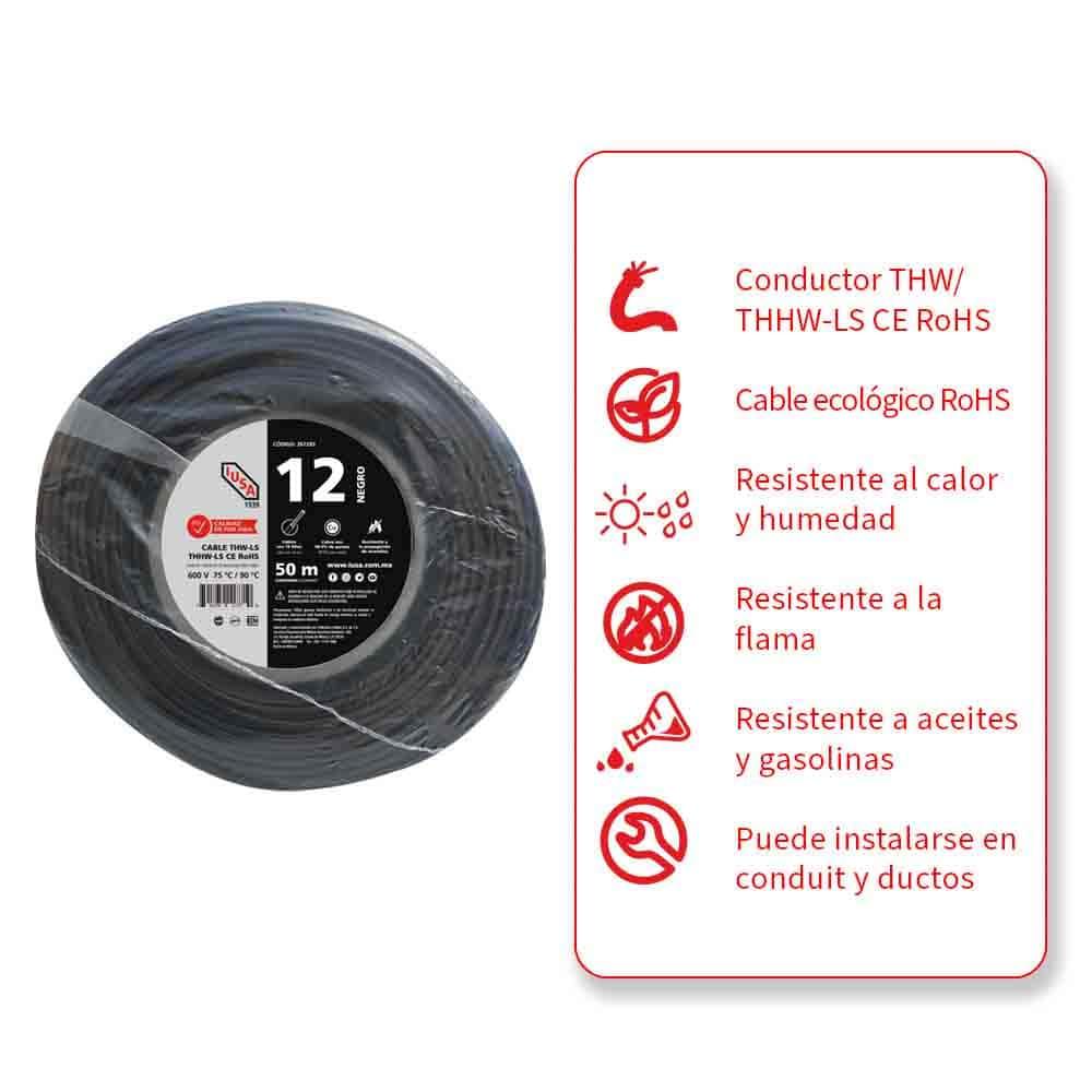 Foto 4 pulgar | Cable Thhw-ls Rohs Calibre 12 Awg Negro 50m