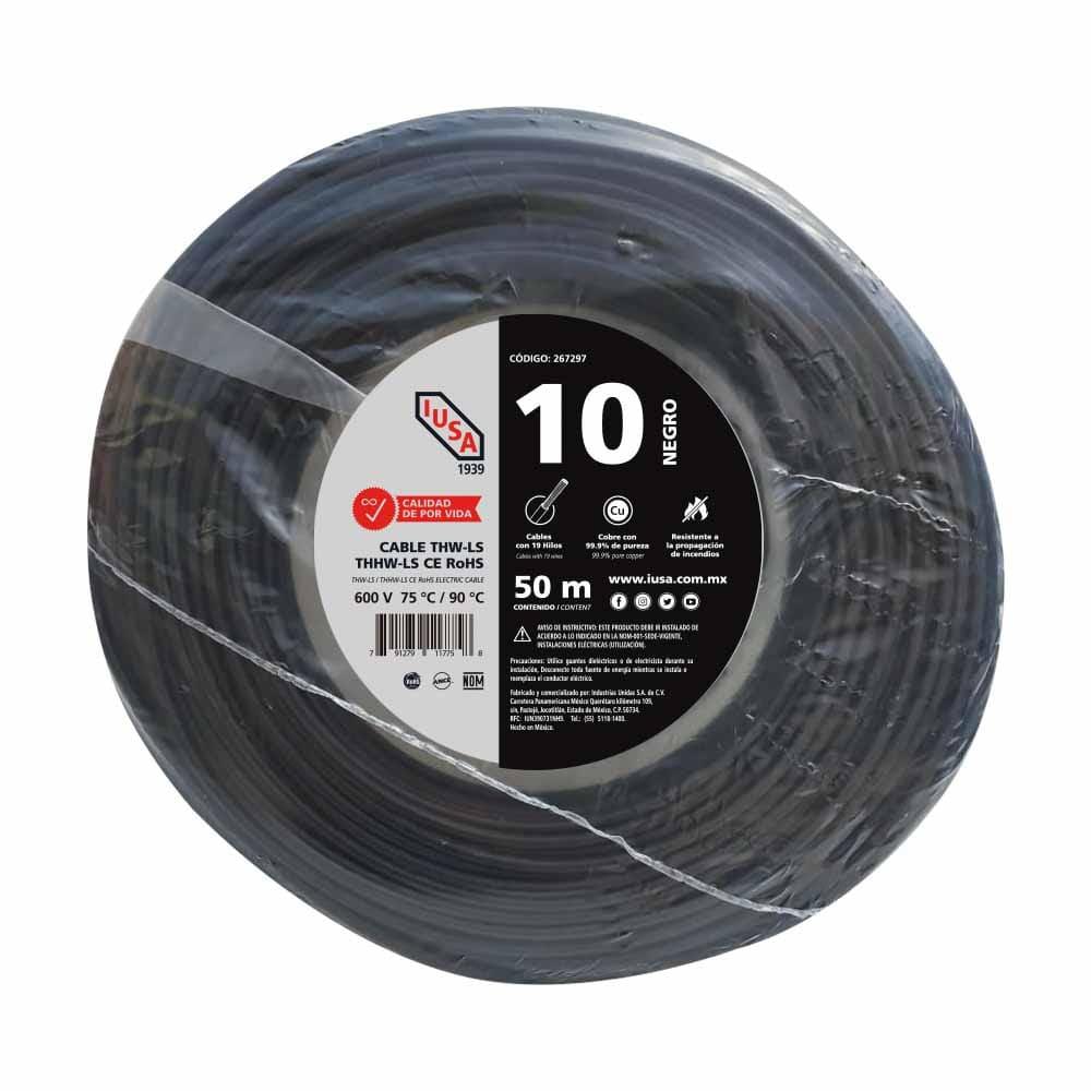 Cable Thhw-ls Rohs Calibre 10 Awg Negro 50m