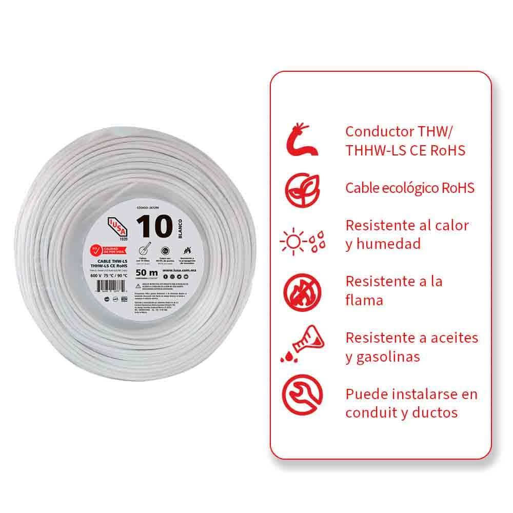 Foto 4 pulgar | Cable Thhw-ls Rohs Calibre 10 Awg Blanco 50m