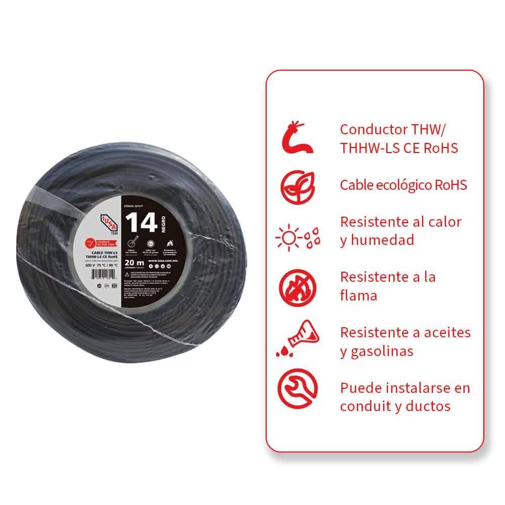 Foto 3 pulgar | Cable Thhw-ls Rohs Calibre 14 Awg Negro 20m