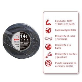 Foto 2 | Cable Thhw-ls Rohs Calibre 14 Awg Negro 20m
