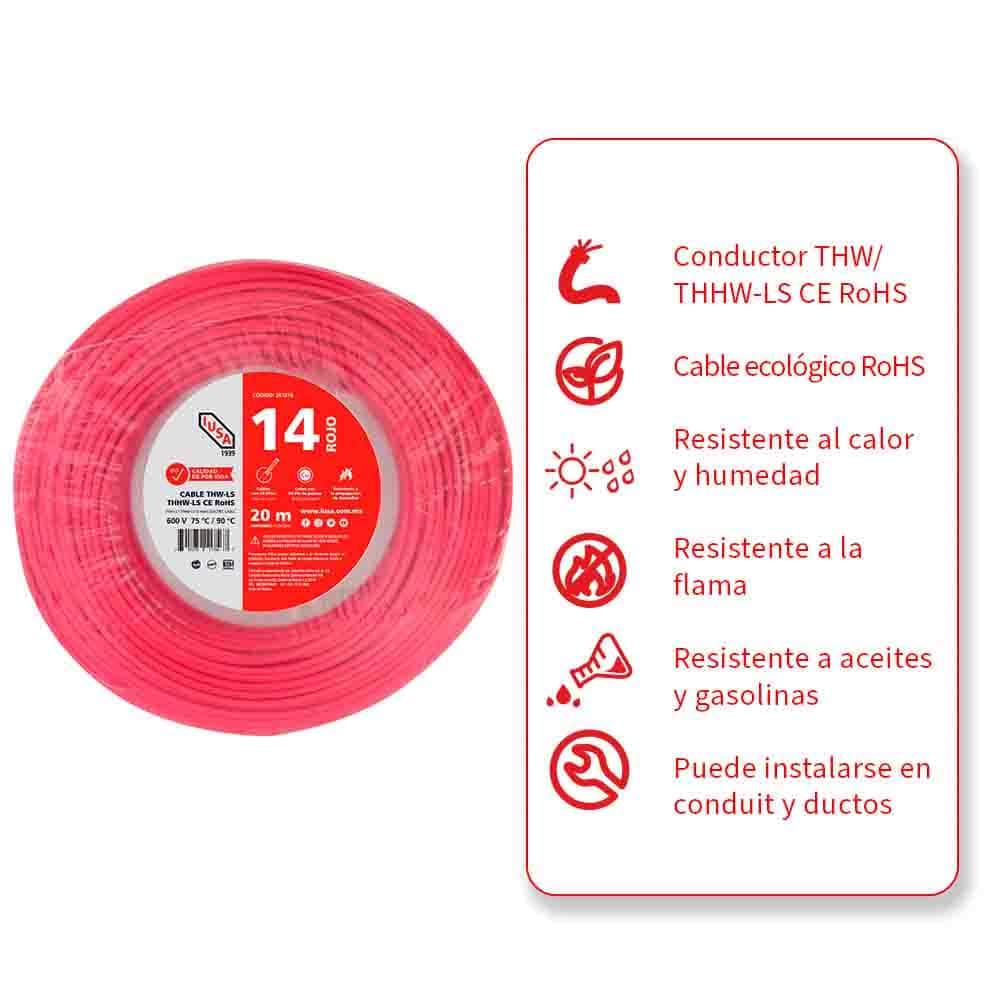 Foto 3 pulgar | Cable Thhw-ls Rohs Calibre 14 Awg Rojo 20m