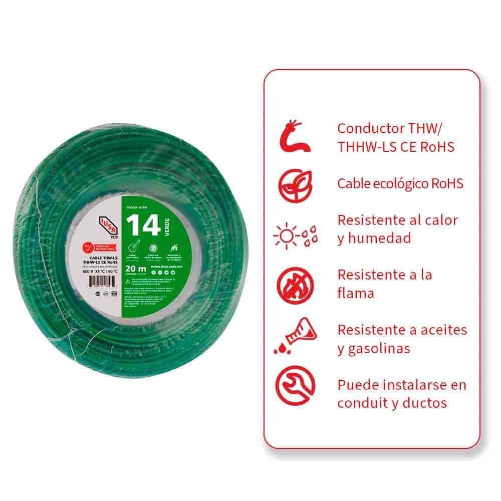 Foto 3 pulgar | Cable Thhw-ls Rohs Calibre 14 Awg Verde 20m
