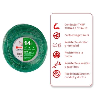 Foto 2 | Cable Thhw-ls Rohs Calibre 14 Awg Verde 20m