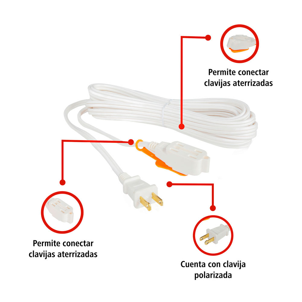 Foto 4 pulgar | Extensión Eléctrica Iusa color Blanco de 16 Awg de 10 Metros