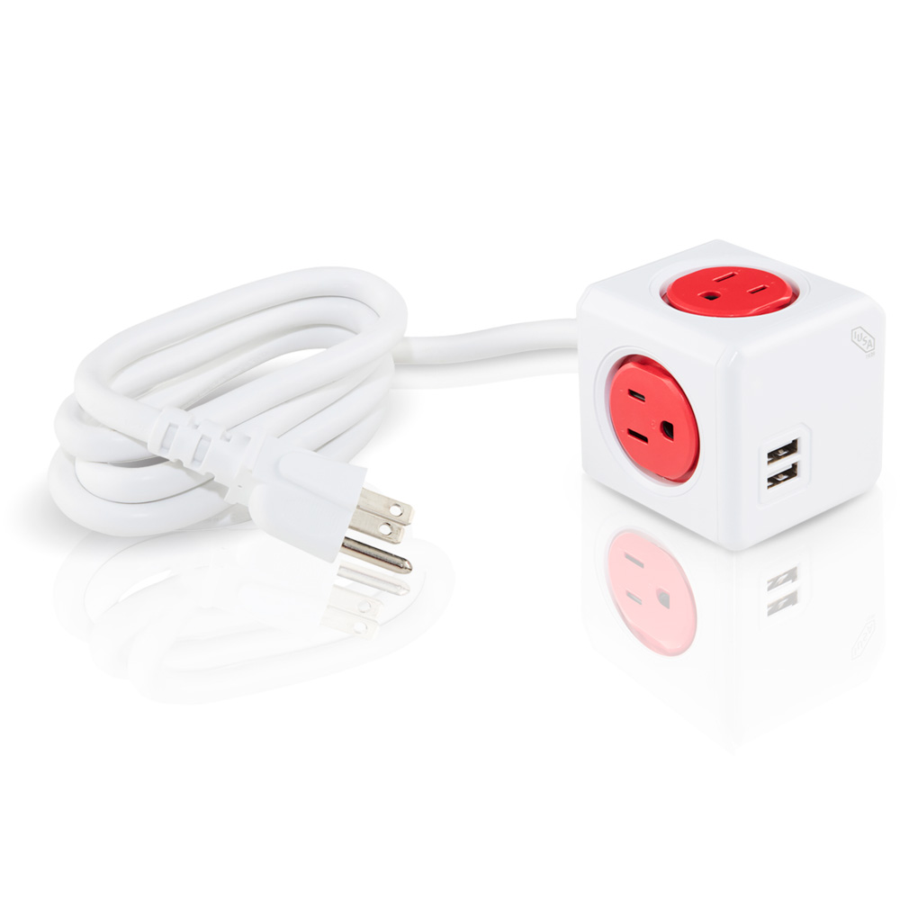 Multicontacto y Supresor de Picos Iusa color Blanco Ecube Usb y Cable de 1.5 m