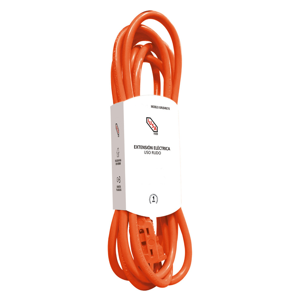 Extensión Eléctrica de Uso Rudo con Fajilla 2x16 Awg 12 m color Anaranjado