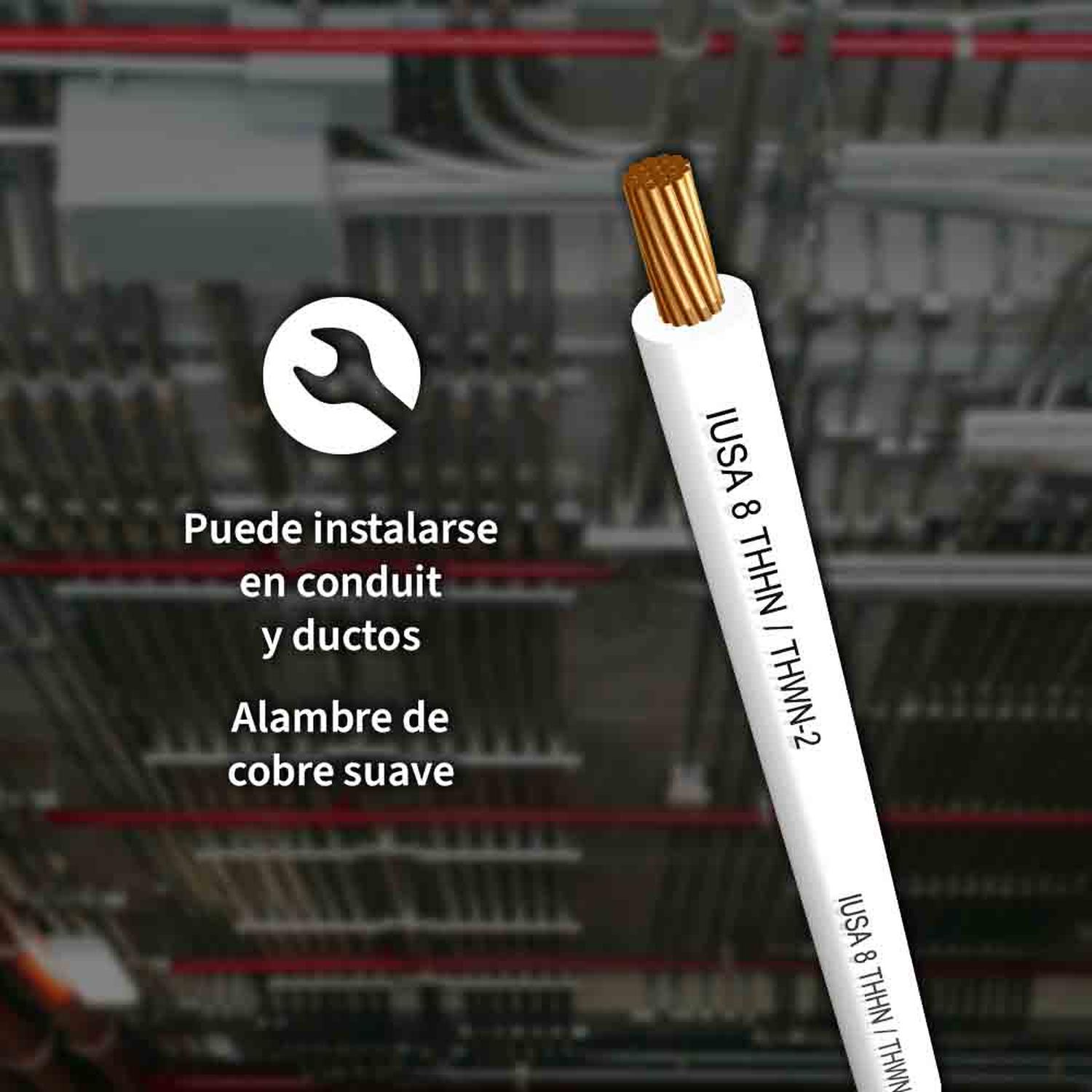 Foto 4 pulgar | Cable IUSA THW-LS/THHW-LS CE RoHS 8AWG color Blanco 100 m