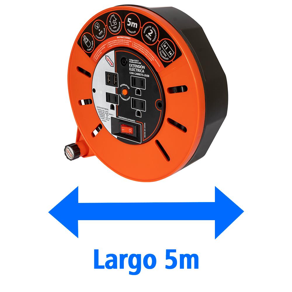 Foto 6 pulgar | Extensión Eléctrica D'carrete Iusa 5m 3 Entradas + 2 Usb