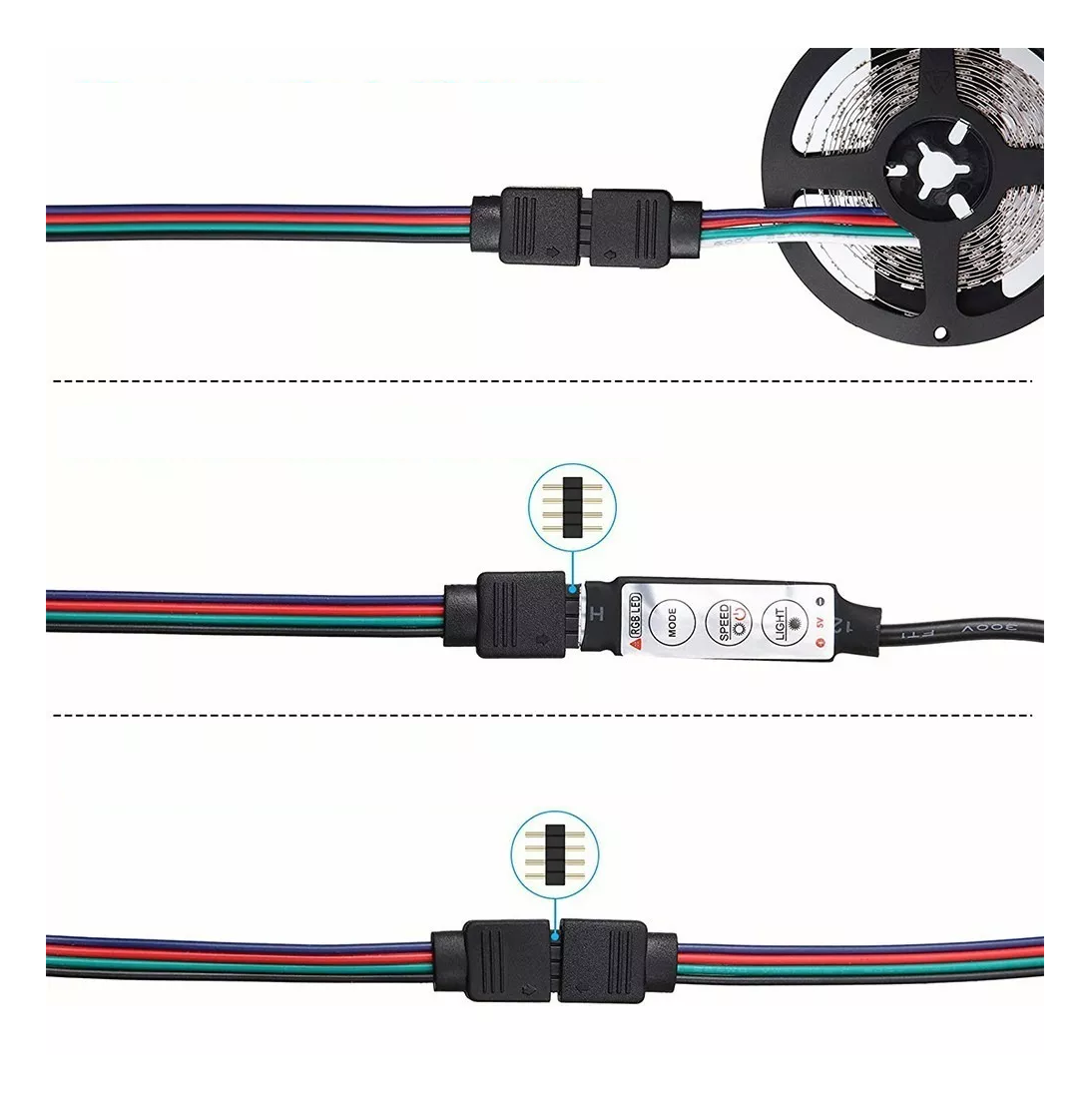 Foto 3 | Conector Broche Con Cable 4 Pines Macho Tiras 20 Pzs Led Rgb