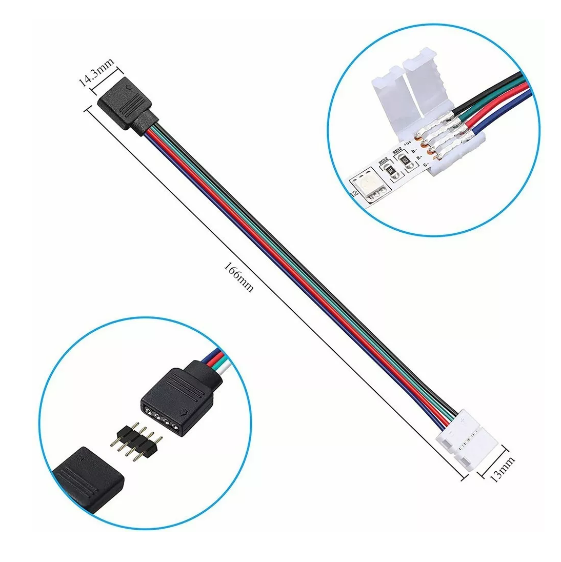 Foto 5 pulgar | Conector Broche Con Cable 4 Pines Macho Tiras 20 Pzs Led Rgb