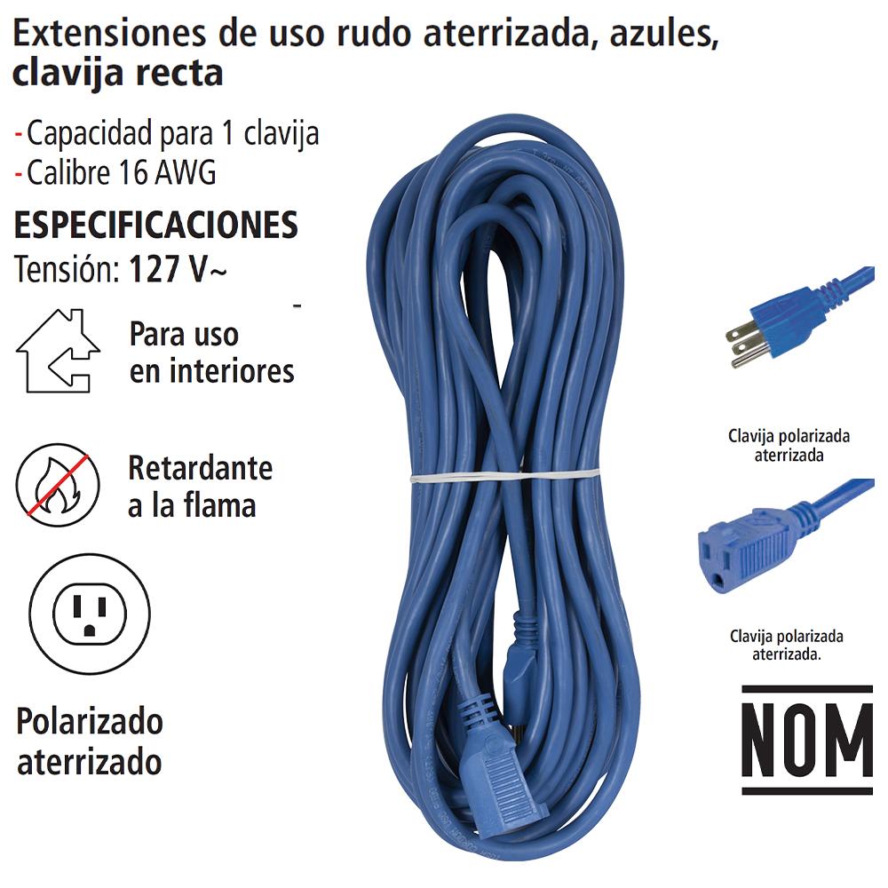 Foto 5 pulgar | Extensión de Uso Rudo Aterrizada Azul de 15m con Clavija Recta IUSA