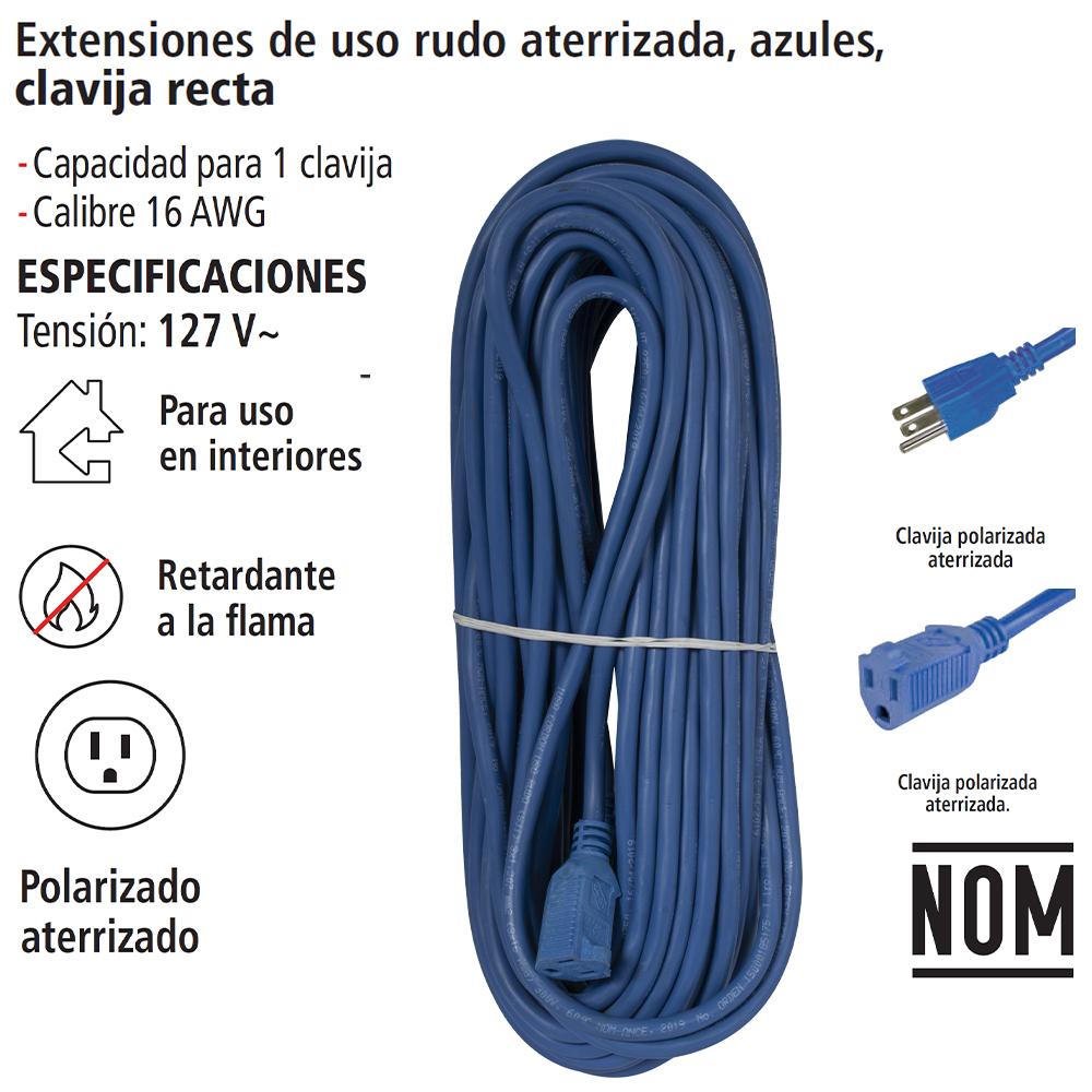 Foto 5 pulgar | Extensión Uso Rudo Aterrizada Azul de 30m con Clavija Polarizada IUSA