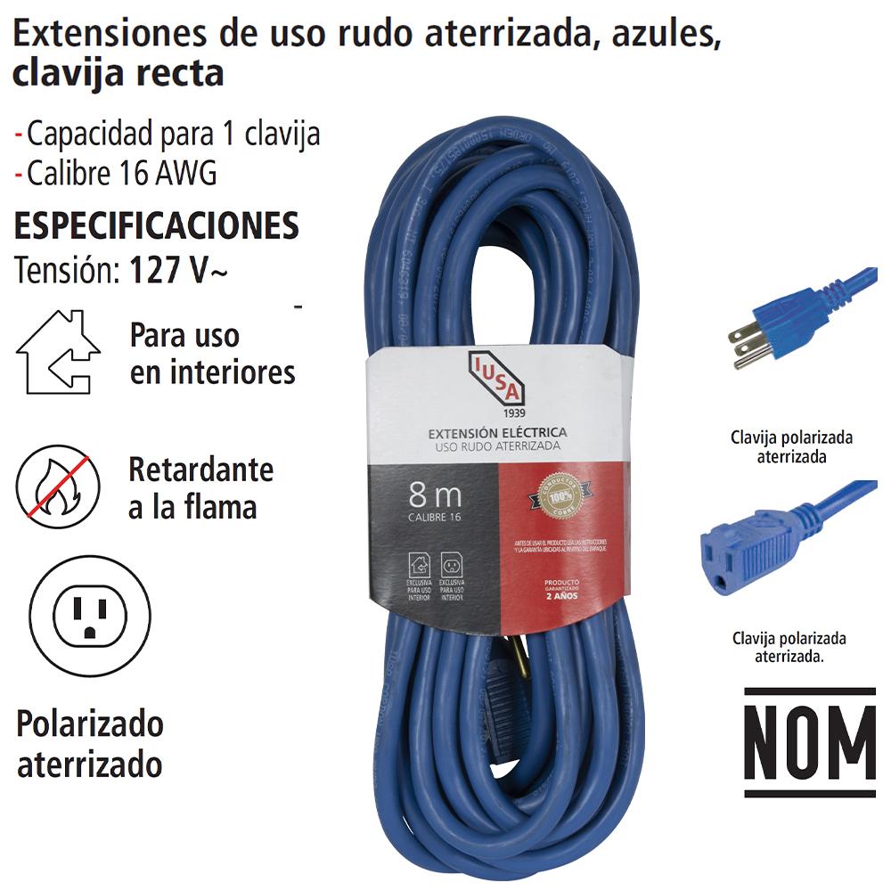 Foto 4 | Extensión De Uso Rudo Aterrizada, Azul, Clavija Recta, 8m, Iusa