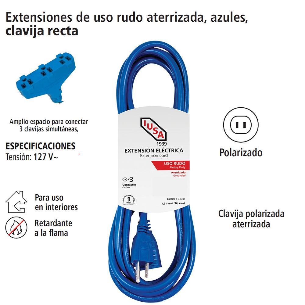 Foto 4 | Extensión Uso Rudo Aterriz. Azul, Clavija Recta, 7.6m, Iusa