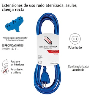 Foto 4 | Extensión Uso Rudo Aterriz. Azul, Clavija Recta, 7.6m, Iusa