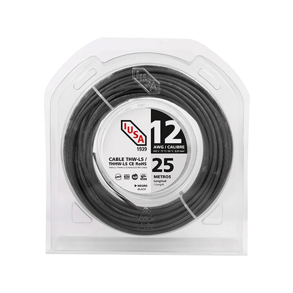 Cable Thhw-ls, 25 M., Clamshell, 12 Awg, Negro