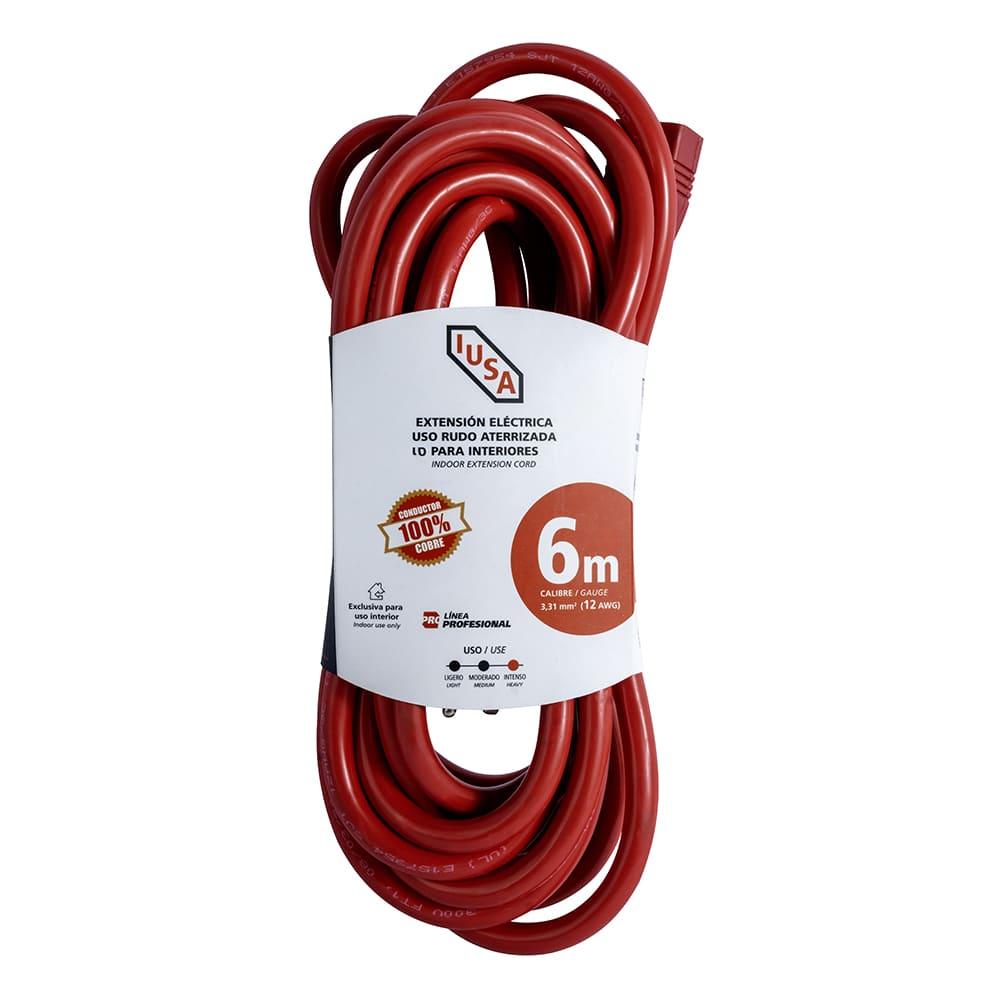 Extensión Eléctrica Uso Rudo Iusa 3x12awg, 6m Rojo